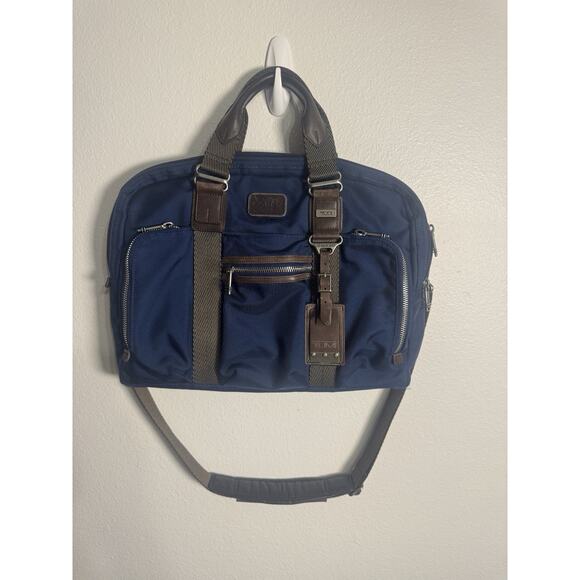 TUMI 22611BTH ALPHA BRAVO Mcnair Slim Briefcase business bag blue Navy Nylon - Picture 1 of 16